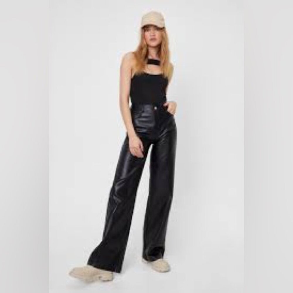 Street society medium black flare polyurethane fabric wide leg pants